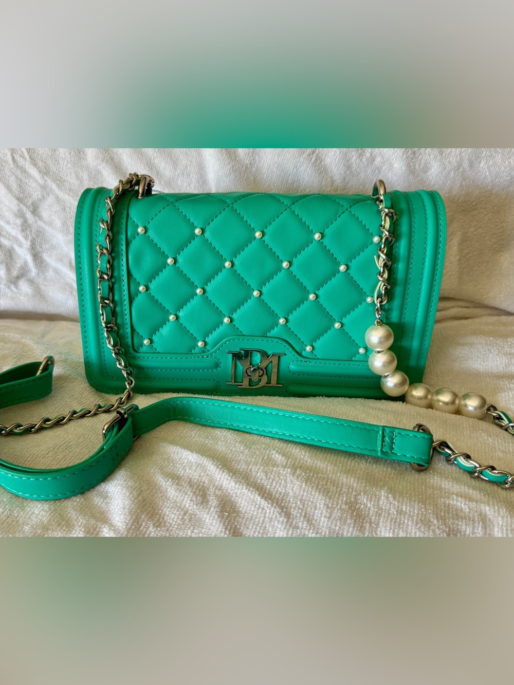 NWT Badgley Mischka Turquoise Vegan Leather Pearl Crossbody Bag